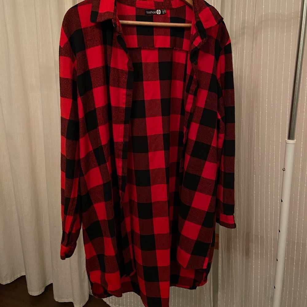 Long red flannel button up